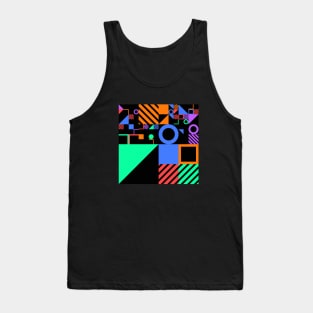 Colorful Neo Geo Squares Triangles and Circles in Black Green Yellow Blue Red Tank Top